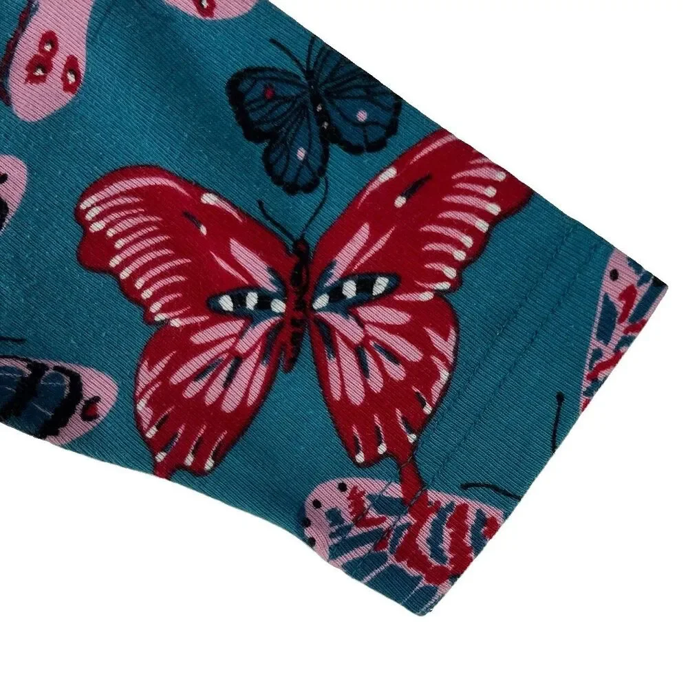 Hanna Andersson Butterfly Pajama Top Girls 8 (130) Organic Cotton Aqua Teal
